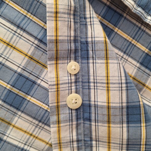 Nautica Men’s Cotton Short Sleeve Button Down Blue and Yellow Plaid Shirt Size L - Picture 4 of 8